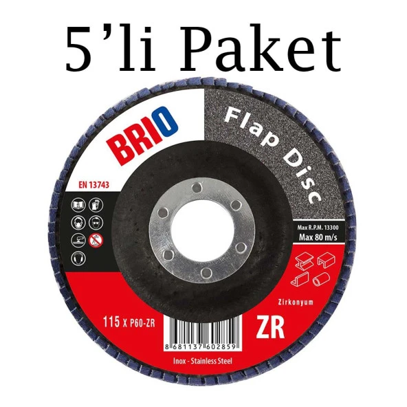 Brio Flap Disk 115Xp60 Zr 5'li Paket ürün görseli 1