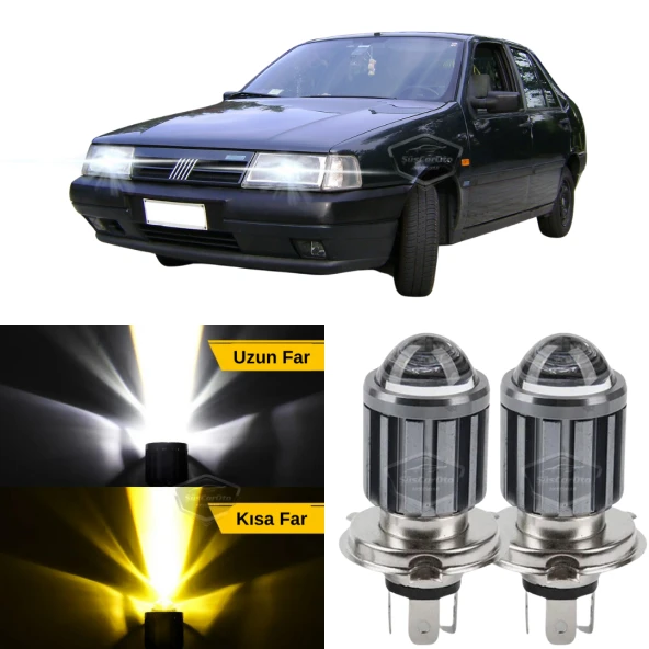Fiat Tempra 1990-1999 Uyumlu Mercekli Far Ampulü Led Xenon Çift Renk Sarı-Beyaz Far Şimşek Etkili CSP Led Lamba Uzun Kısa 2 Adet Takım ürün görseli 1
