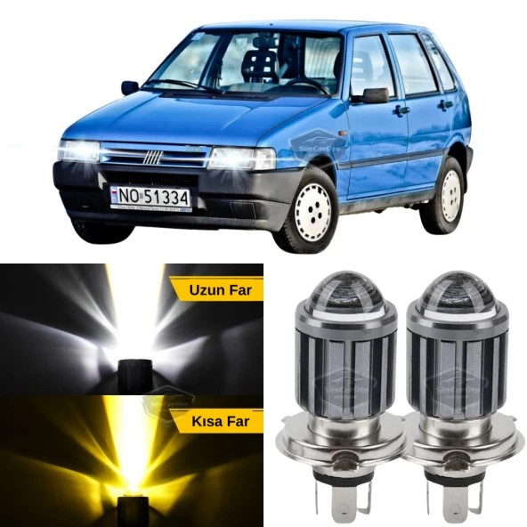 Fiat Uno 1992-2001 Uyumlu Mercekli Far Ampulü Led Xenon Çift Renk Sarı-Beyaz Far Şimşek Etkili CSP Led Lamba Uzun Kısa 2 Adet Takım ürün görseli 1