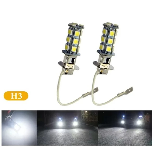 2 Adet H3 Far Ampulü 18 Ledli 6000k 12v 100/90w ürün görseli 1
