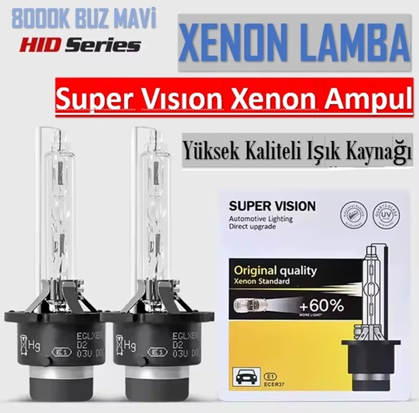 2 Adet D2S HID Xenon Far Ampulü 12V/35W 8000K Buz Mavi ürün görseli 1