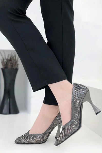 Feles Kadeh Topuk Sindirella Taşlı Stiletto Kadın Topuklu Ayakkabı ürün görseli 1