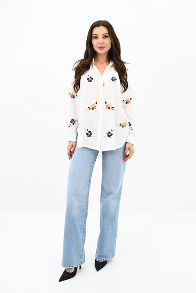 Kadın Nakış İşlemeli Oversize Gömlek 1735-24 - Resim 3