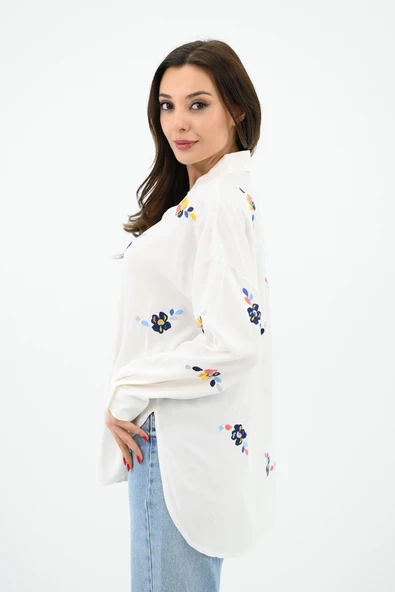 Kadın Nakış İşlemeli Oversize Gömlek 1735-24 - Resim 5