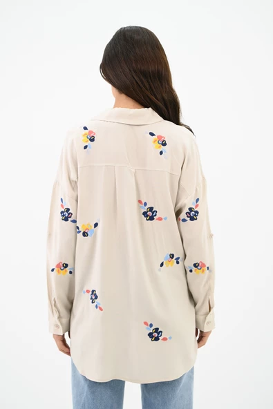 Kadın Nakış İşlemeli Oversize Gömlek 1735-24 - Resim 12
