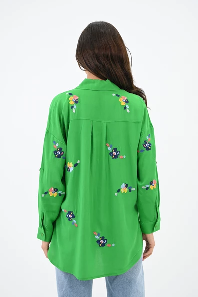 Kadın Nakış İşlemeli Oversize Gömlek 1735-24 - Resim 8