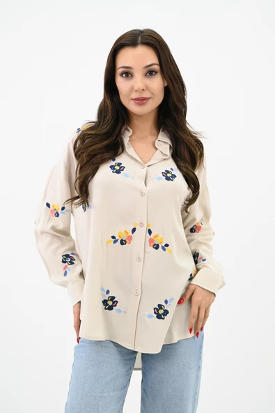 Kadın Nakış İşlemeli Oversize Gömlek 1735-24 - Resim 10