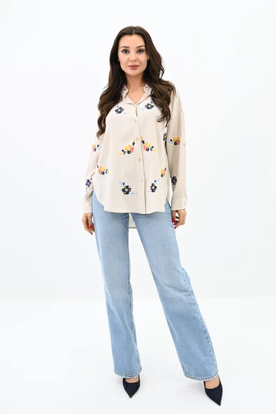 Kadın Nakış İşlemeli Oversize Gömlek 1735-24 - Resim 11