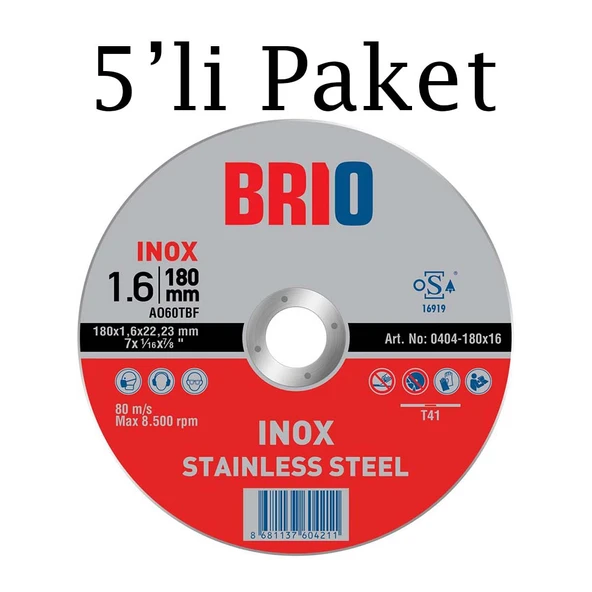 Brio Kesme Taşı 180X16 Inox 5'li Paket ürün görseli 1