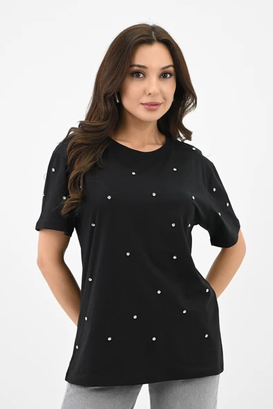 Kadın Taş İşleme Detaylı T-shirt 1750-24 ürün görseli 1