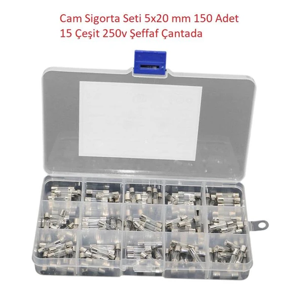 Cam Sigorta Seti 5x20 mm 150 Adet 15 Çeşit 250v Şeffaf Çantada ürün görseli 1