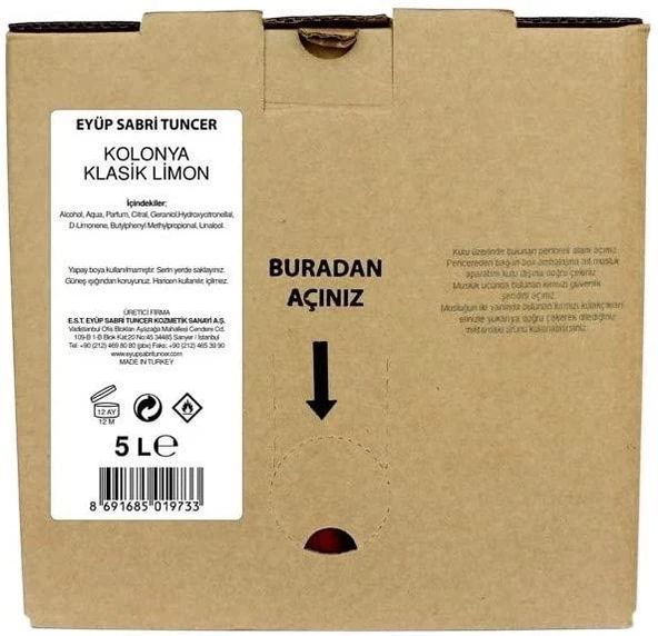 Eyüp Sabri Tuncer 5 Litre Limon Kolonyası ürün görseli 1