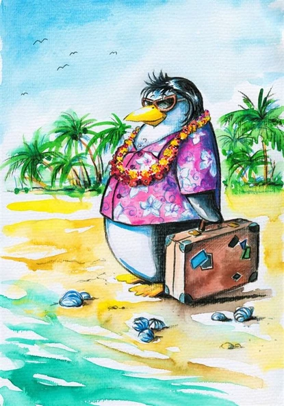 Tatilci Penguen - Kanvas Tablo ürün görseli 1