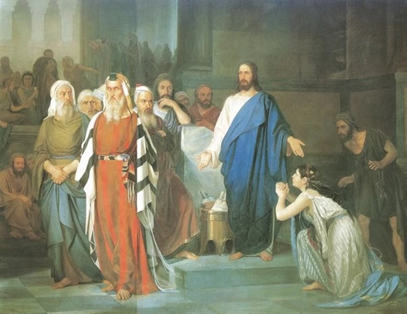 Jesus Y La Mujer Adultera - Kanvas Tablo ürün görseli 1