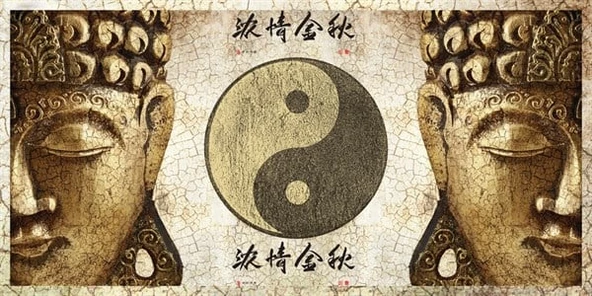 Yin Yang ve Buddha - Etnik Kanvas Tablo ürün görseli 1
