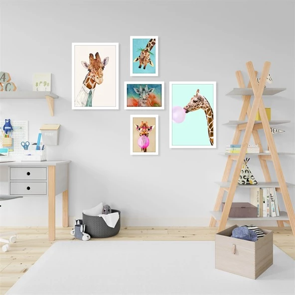 Cute Giraffe Çerçeveli Poster Seti ürün görseli 1