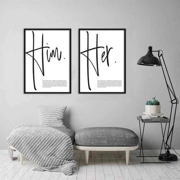 Him Her Çerçeveli Poster Seti ürün görseli 1