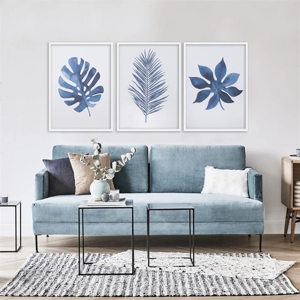 Blue Leaf 2 Çerçeveli Poster Seti ürün görseli 1