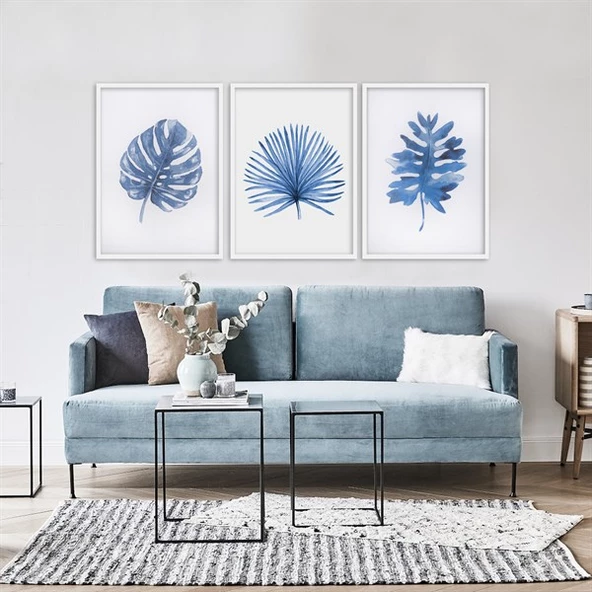 Blue Leaf Çerçeveli Poster Seti ürün görseli 1