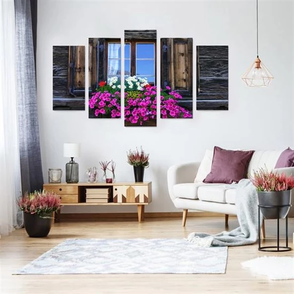 Çiçekli Pencere - 5 Parçalı Kanvas Tablo ürün görseli 1