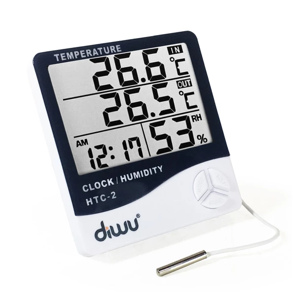 Diwu HTC-2 Problu Termometre Nem Ölçer Saat Takvim - Resim 2