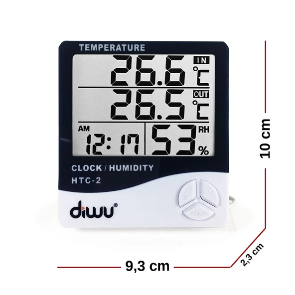 Diwu HTC-2 Problu Termometre Nem Ölçer Saat Takvim - Resim 4
