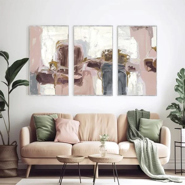 Pink Üçlü Set Yağlı Boya Dokulu Tablo - Resim 2