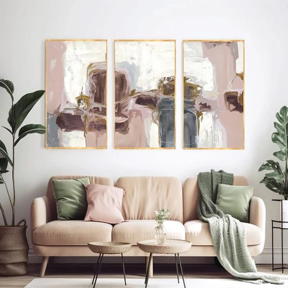 Pink Üçlü Set Yağlı Boya Dokulu Tablo ürün görseli 1