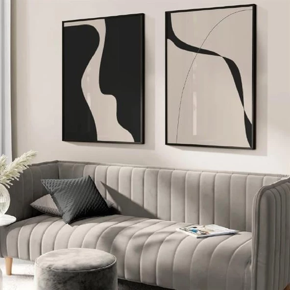 Black & Beige İkili Set Yağlı Boya Dokulu Tablo ürün görseli 1
