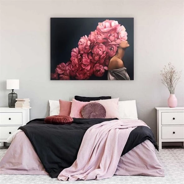 Pembe Saçlı Kadın Yağlı Boya Dokulu Tablo ürün görseli 1