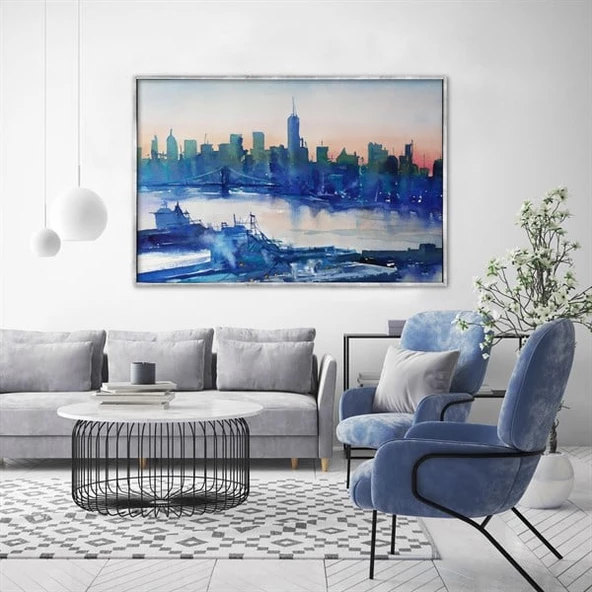 Blue City - Yağlı Boya Dokulu Tablo ürün görseli 1