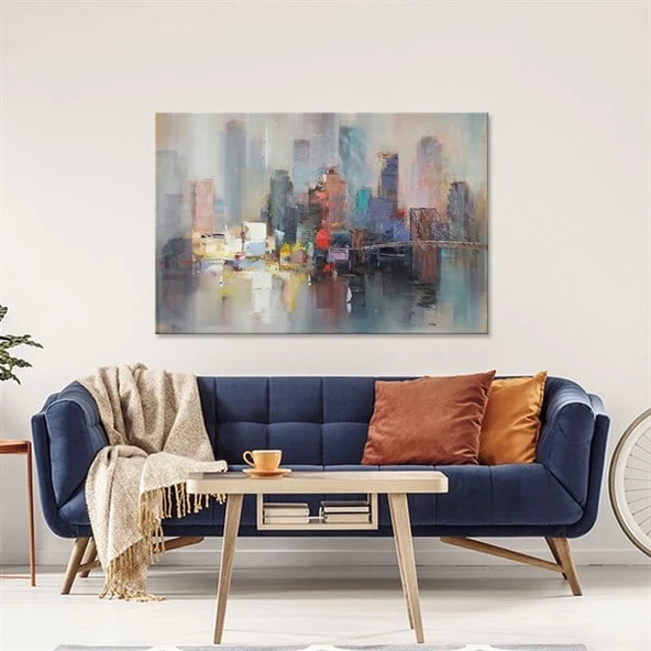 Soyut Şehir - Yağlı Boya Dokulu Tablo ürün görseli 1