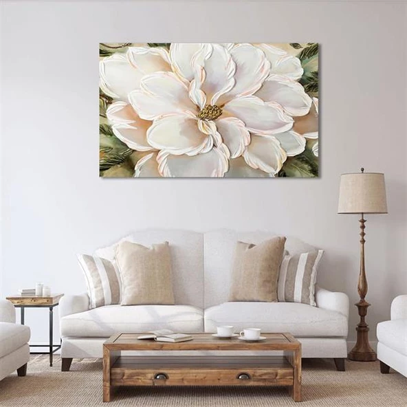 White Flower Yağlı Boya Dokulu Tablo ürün görseli 1