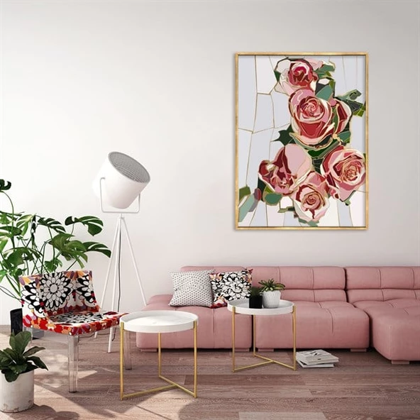 Pink Roses - Yağlı Boya Dokulu Tablo ürün görseli 1