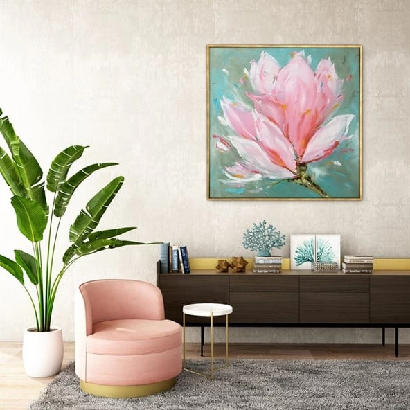 Pink Flower - Yağlı Boya Dokulu Tablo ürün görseli 1
