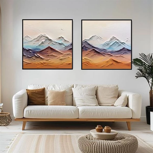 Abstract Mountains İkili Set 3D Yoğun Yağlı Boya Tablo - Resim 2