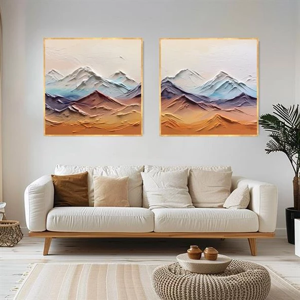 Abstract Mountains İkili Set 3D Yoğun Yağlı Boya Tablo ürün görseli 1