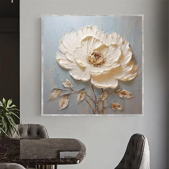 Cream Flower 3D Yoğun Yağlı Boya Tablo ürün görseli 1