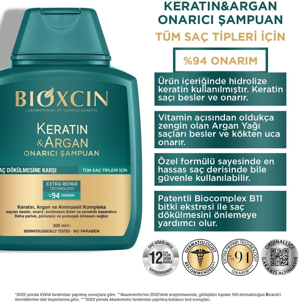 Bioxcin Keratin & Argan Onarıcı Şampuan 300 Ml - Resim 2