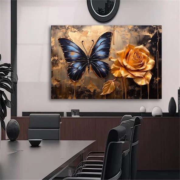 Kelebek Gold Çiçek 3D Yoğun Yağlı Boya Tablo ürün görseli 1