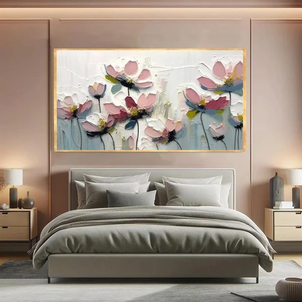 Soyut Pastel Çiçekler 3D Yoğun Yağlı Boya Tablo ürün görseli 1