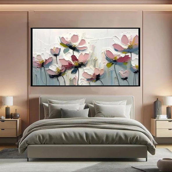 Soyut Pastel Çiçekler 3D Yoğun Yağlı Boya Tablo ürün görseli 1
