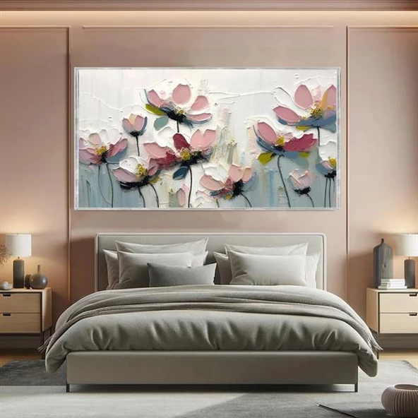 Soyut Pastel Çiçekler 3D Yoğun Yağlı Boya Tablo ürün görseli 1