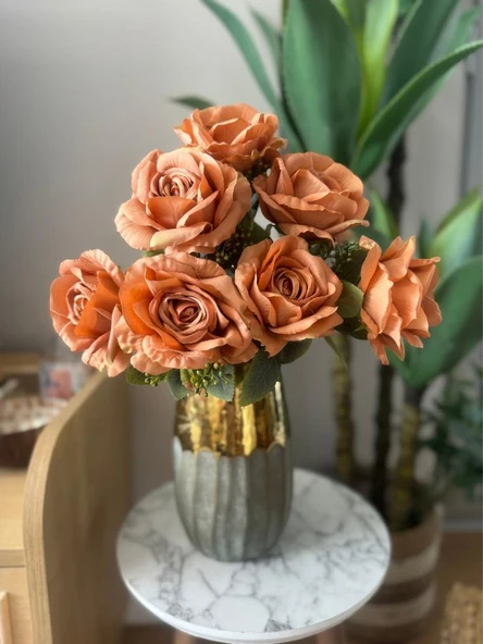 Nettenevime Yapay Çiçek 7li Gül Demeti 40*30cm 1.Kalite Büyükboy KOYU SOMON ürün görseli 1