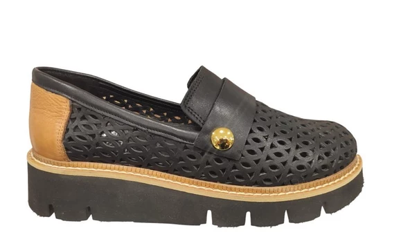 MAMMAMİA D24YA-3415 KALIN TABAN DERİ KADIN LOAFER AYAKKABI ürün görseli 1
