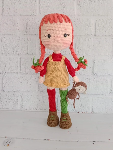 Uzun Çorap Pippi ve Maymunu Amigurumi Organik Oyuncak ürün görseli 1