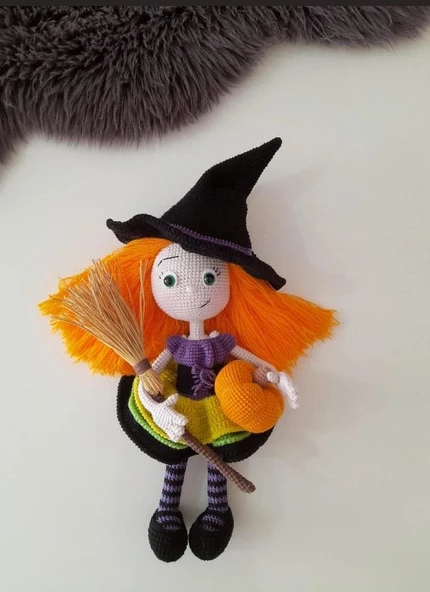 Sevimli Mor Cadı Bebek Amigurumi Organik Oyuncak ürün görseli 1