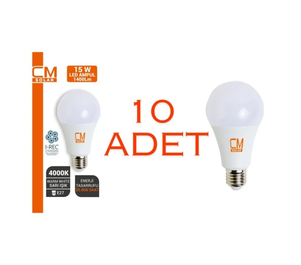 CMSOLAR 15W E27 DUY 4000K GÜN IŞIĞI LED EV AMPULÜ 10'LU PAKET ürün görseli 1
