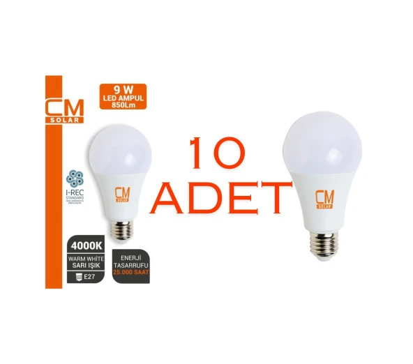 CMSOLAR 9W E27 DUY 4000K GÜN IŞIĞI LED EV AMPULÜ 10'LU PAKET ürün görseli 1