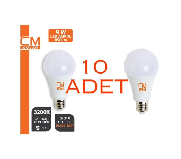 CMSOLAR 9W E27 DUY 3200K SARI IŞIK LED EV AMPULÜ 10'LU PAKET ürün görseli 1
